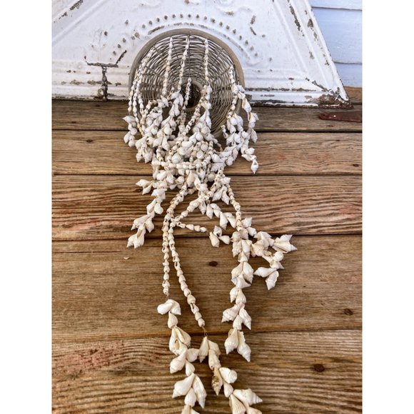 Vintage Wicker Seashell hanging Mobile Wind Chime Chandelier - Picture 4 of 16